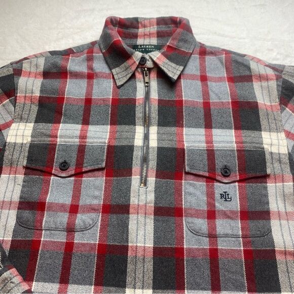 Lauren Ralph Lauren Red and Gray Plaid 1/4 Flannel Shirt Size Large - Picture 6 of 13